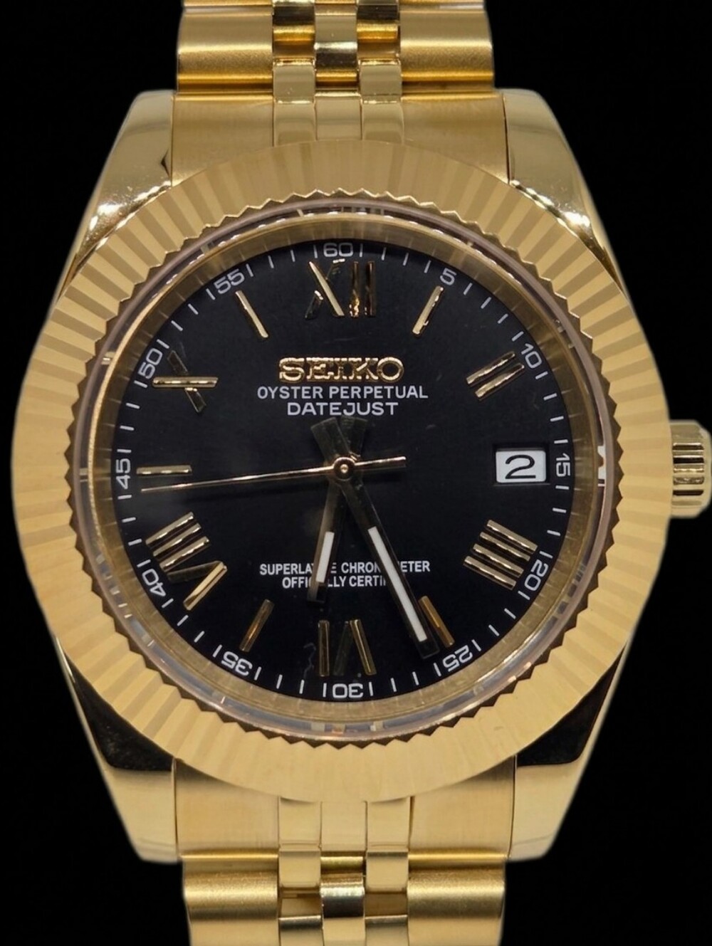 Custom 39mm Automatic Seiko Mod Watch Gold With Black Roman Dial NH35